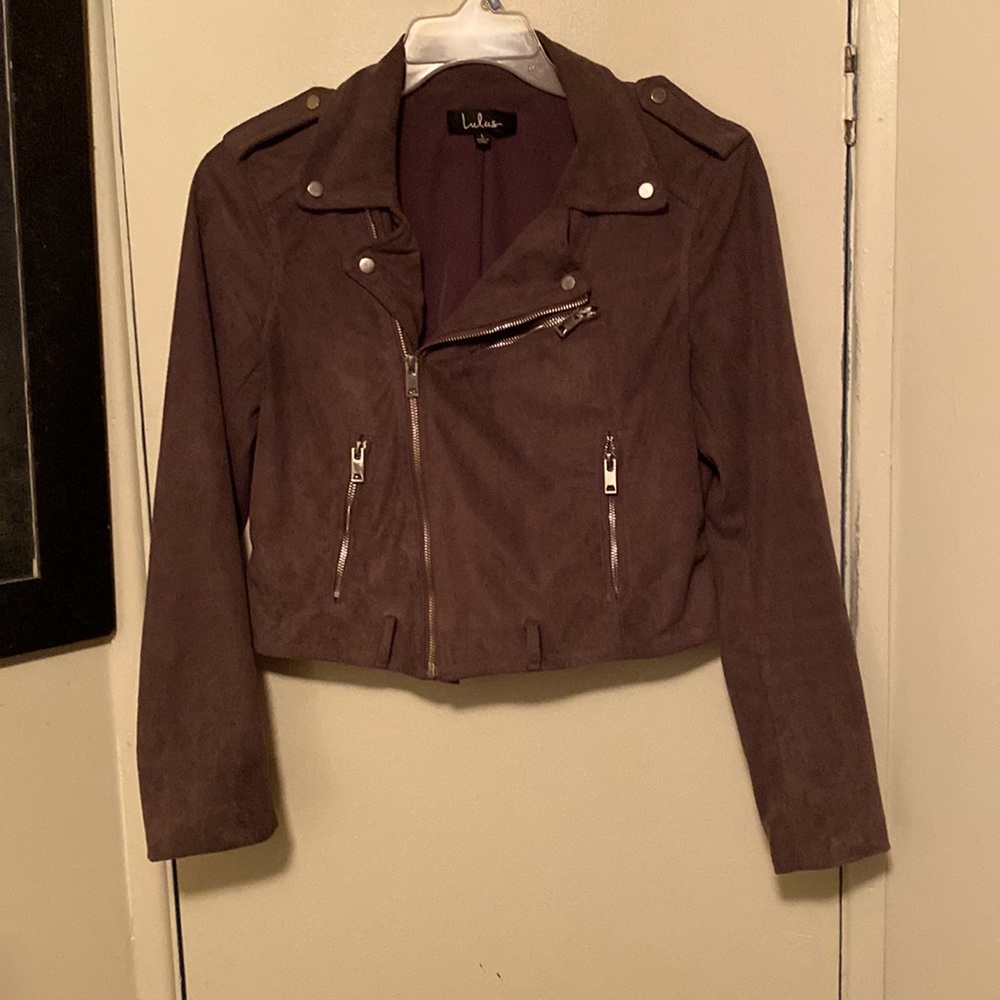 Lulu's jacket size large, brown, feels like suede but it's not.